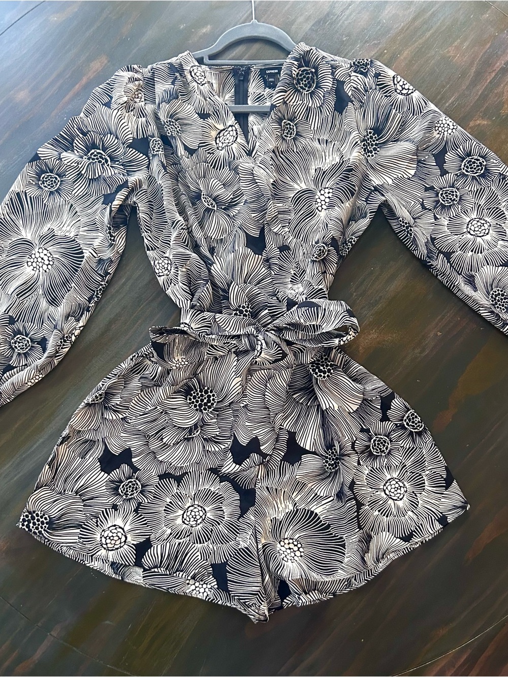 Express Black and White Floral Wrap Romper